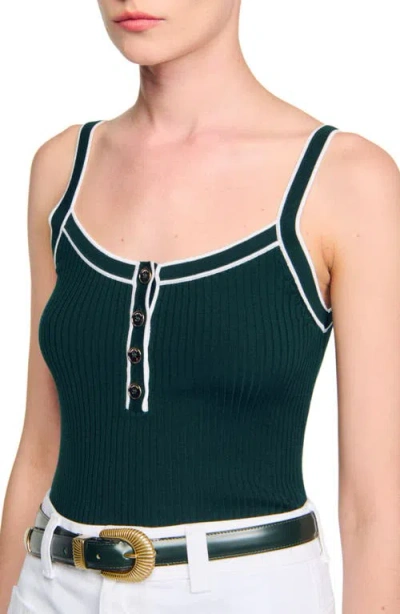 Sandro Womens Bottle Green Two-tone Button-down Knitted Vest In Green