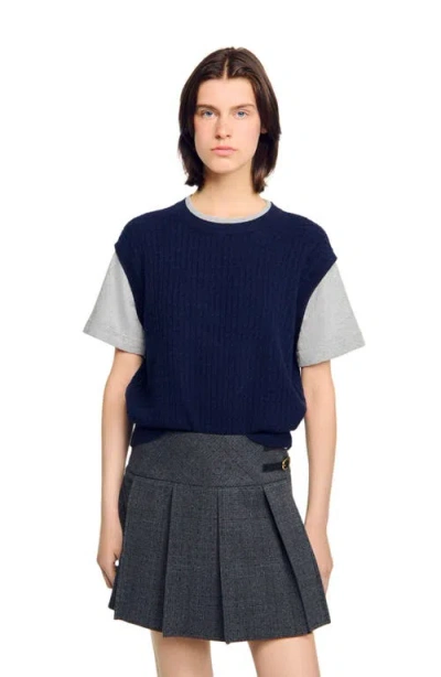 Sandro Dual-material Knit Sweater In Multi