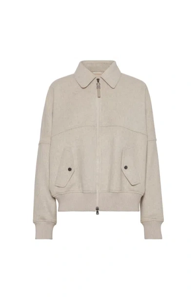 Brunello Cucinelli Double Fabric Bomber Jacket In Gold