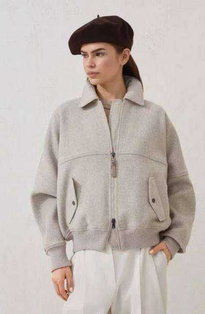 Brunello Cucinelli Double Fabric Bomber Jacket In Gold