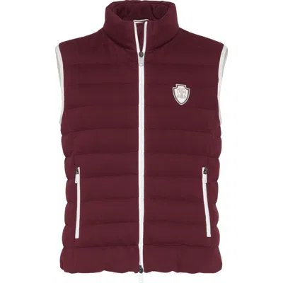 Brunello Cucinelli Bordeaux Sleeveless Down Jacket With Logo Patch On The Front In Purple