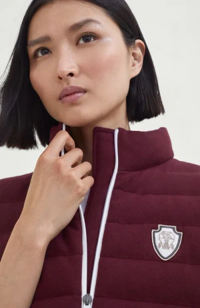 Brunello Cucinelli Bordeaux Sleeveless Down Jacket With Logo Patch On The Front In Purple