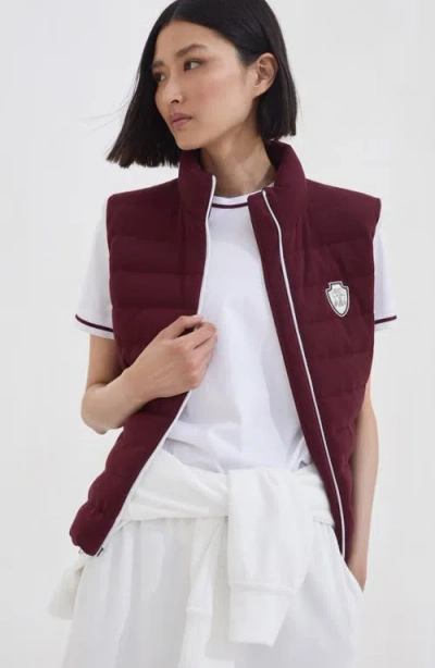 Brunello Cucinelli Bordeaux Sleeveless Down Jacket With Logo Patch On The Front In Purple