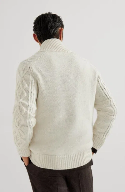 Brunello Cucinelli Cashmere Cardigan With Cable Knit Design In Neutral