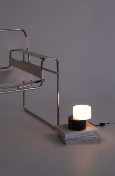 Brightech Zigzag 6" Crescent Moon Sculptural Led Desk Lamp With Marble And Glass, Rotatable Shade, B In Black