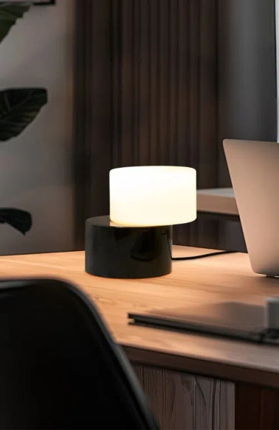Brightech Zigzag 6" Crescent Moon Sculptural Led Desk Lamp With Marble And Glass, Rotatable Shade, B In Black