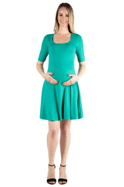 24seven Comfort Apparel Knee Length A Line Elbow Sleeve Maternity Dress In Green