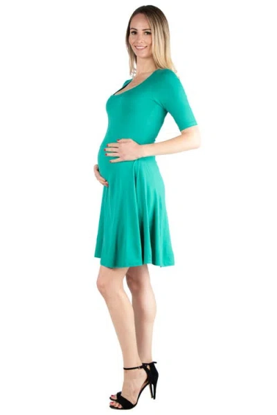 24seven Comfort Apparel Knee Length A Line Elbow Sleeve Maternity Dress In Green