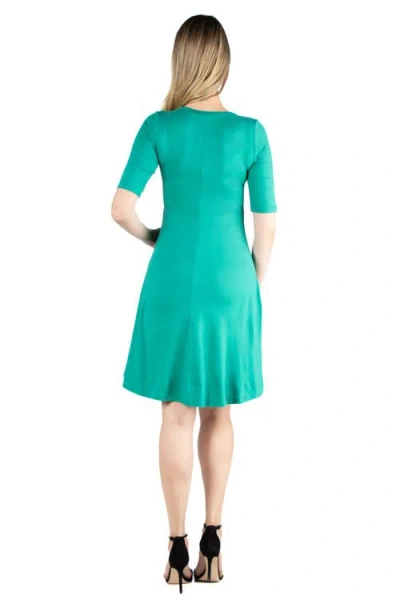24seven Comfort Apparel Knee Length A Line Elbow Sleeve Maternity Dress In Green