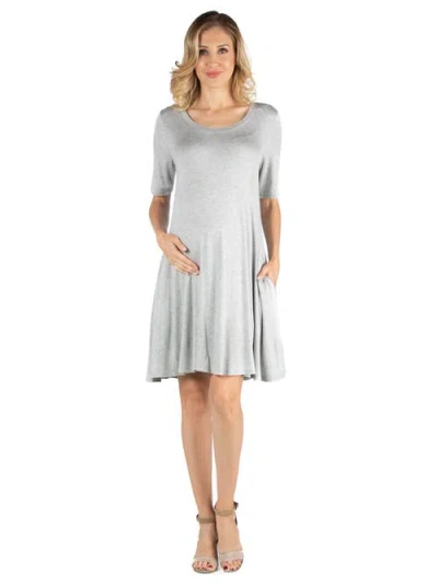 24seven Comfort Apparel Soft Flare T-shirt Maternity Dress With Pocket Detail In Blue