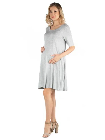 24seven Comfort Apparel Soft Flare T-shirt Maternity Dress With Pocket Detail In Blue