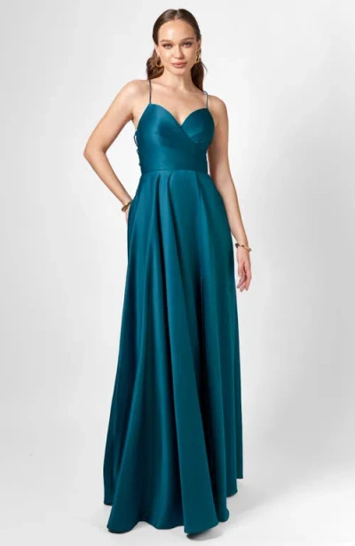 Bariano Hanna Open Back A-line Gown In Blue