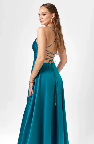 Bariano Hanna Open Back A-line Gown In Blue
