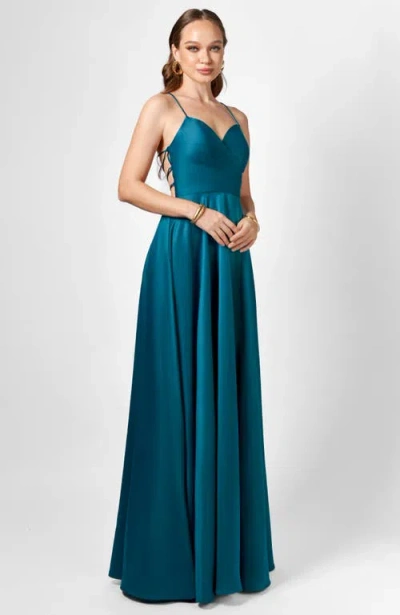 Bariano Hanna Open Back A-line Gown In Blue