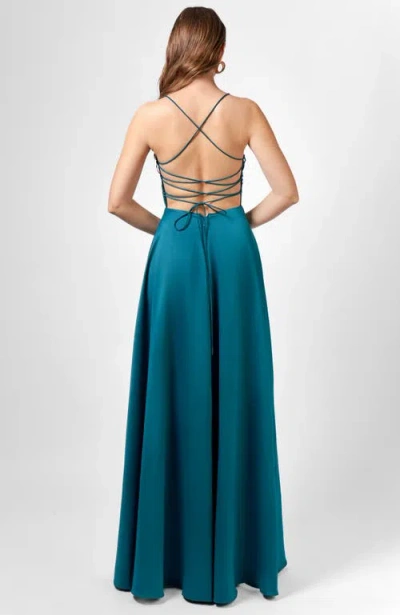 Bariano Hanna Open Back A-line Gown In Blue