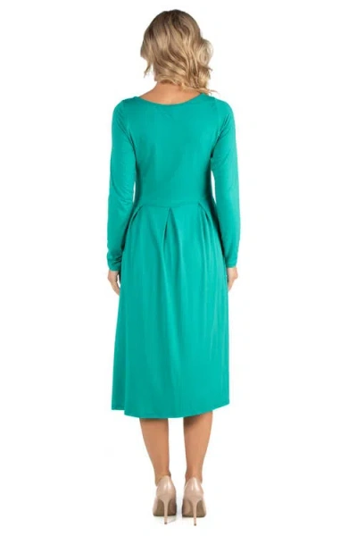 24seven Comfort Apparel Women's Midi Length Fit And Flare Dress In Green