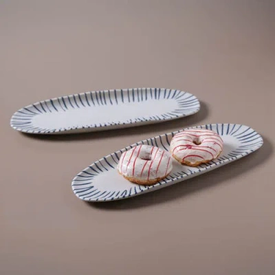 Porto Brasil Shallow Organic Oval Platter Large Set Of 4 In Gray