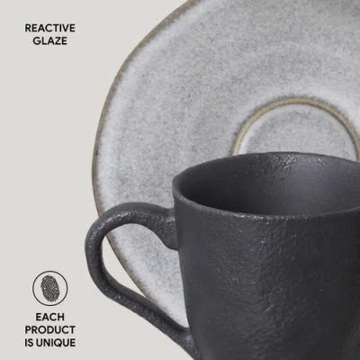 Porto Brasil Stoneware Coffee Cup And Saucer Set, Service For 6 In Black