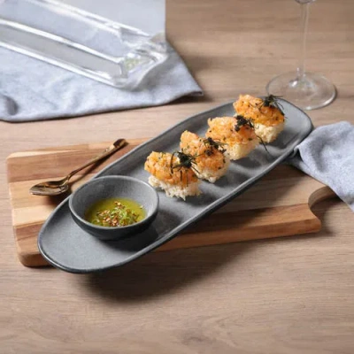 Porto Brasil 14.17" Stoneware Large Shallow Oval Platters, Set Of 4 In Gray