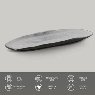 Porto Brasil 14.17" Stoneware Large Shallow Oval Platters, Set Of 4 In Gray
