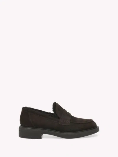 Gianvito Rossi Suede Loafers With Rubber Sole And Stitching In Brown