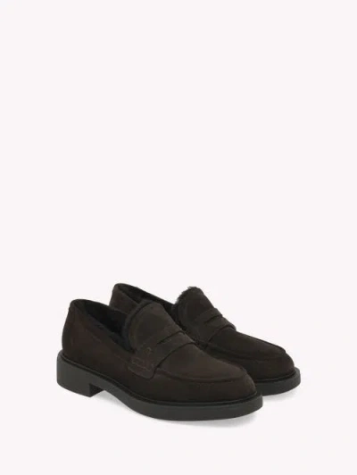 Gianvito Rossi Suede Loafers With Rubber Sole And Stitching In Brown