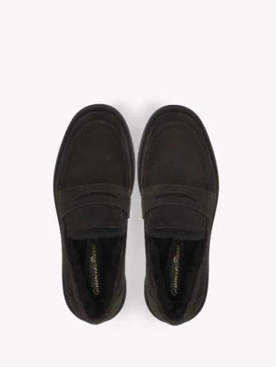 Gianvito Rossi Suede Loafers With Rubber Sole And Stitching In Brown