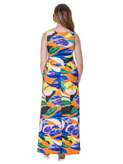 24seven Comfort Apparel Print Sleeveless V Neck Maxi Pocket Dress In Multi