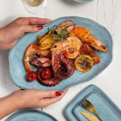 Porto Brasil Shallow Bio Oval Platter Medium Set Of 4 In Blue