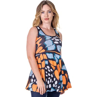 24seven Comfort Apparel Butterfly Print Sleeveless Jersey Swing Top In Multi
