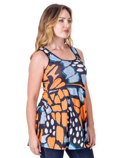 24seven Comfort Apparel Butterfly Print Sleeveless Jersey Swing Top In Multi