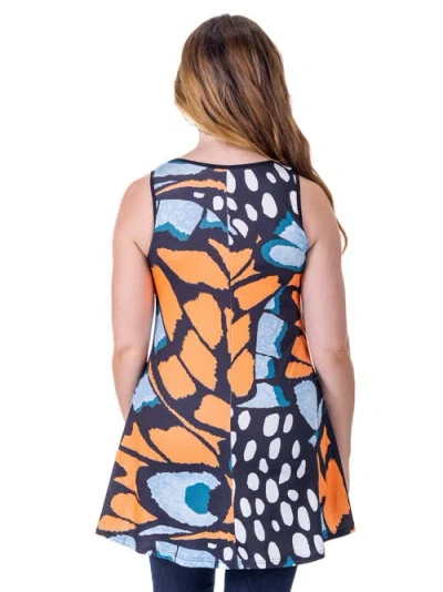 24seven Comfort Apparel Butterfly Print Sleeveless Jersey Swing Top In Multi