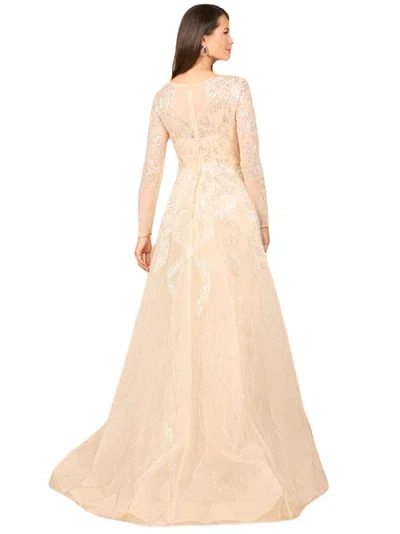 Lara New York Long Sleeve Gown With Overskirt & High Neck In Gold