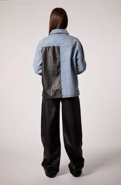 Blue Revival Unreal Leather & Denim Shacket In Blue