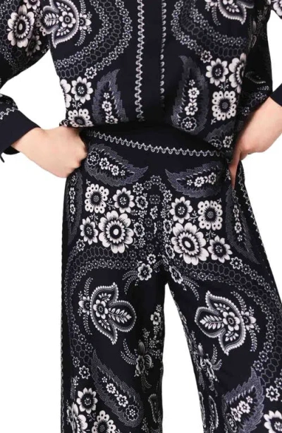 Maje Womens Navy Bandana Print Flowing Paisley-print Wide-leg Satin Trousers In Blue