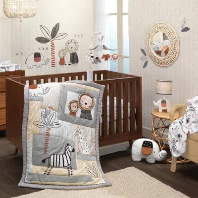Lambs & Ivy Patchwork Jungle Animals 4-piece Nursery Baby Crib Bedding Set In Multi