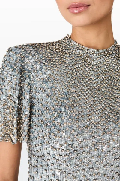 Jenny Packham Jourdain Crystal Sequined Flutter-sleeve Gown In Silver