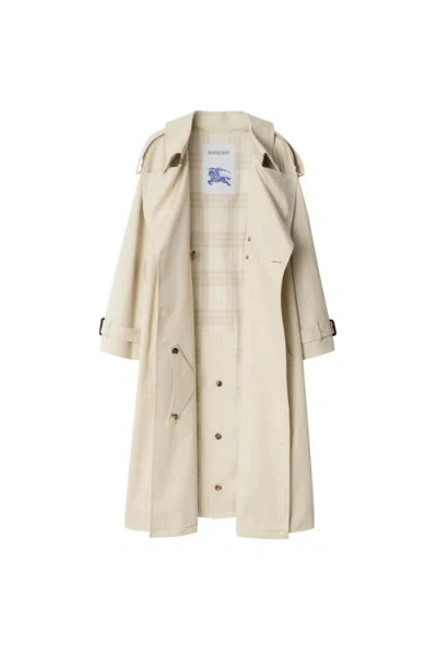 Burberry Light Beige Cotton Fitzrovia Trench Coat Women In Neutral