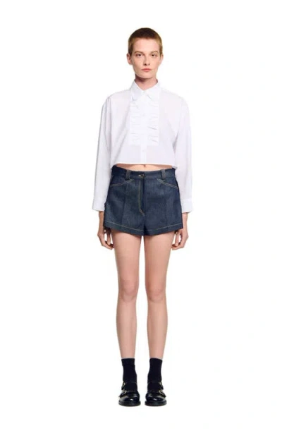 Sandro Denim Belt Loop Shorts In White