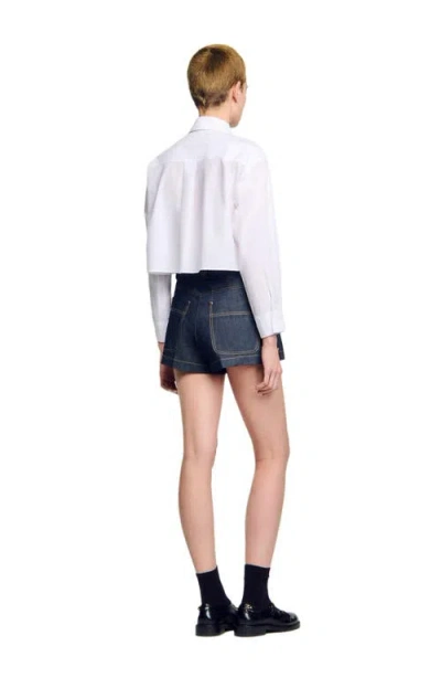 Sandro Denim Belt Loop Shorts In White