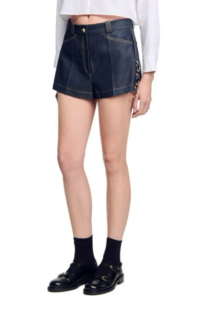 Sandro Denim Belt Loop Shorts In White