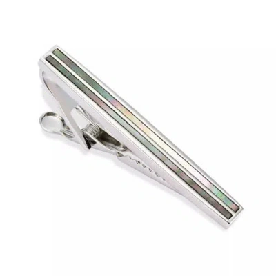 Link Up Abalone Strip Silver Tone Short Tie Bar In Black