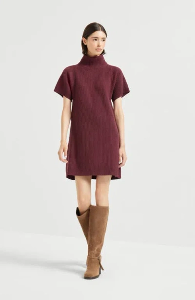 Brunello Cucinelli Bordeaux Fleece Wool Casual Dress In Burgundy