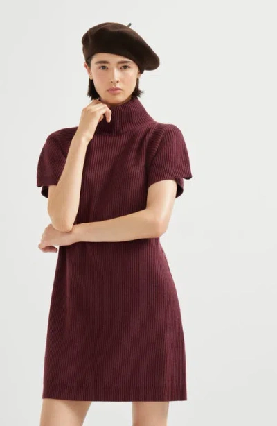 Brunello Cucinelli Bordeaux Fleece Wool Casual Dress In Burgundy