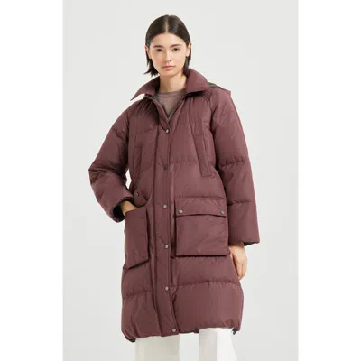 Brunello Cucinelli 'shiny Zipper Pull' Down Jacket In Burgundy