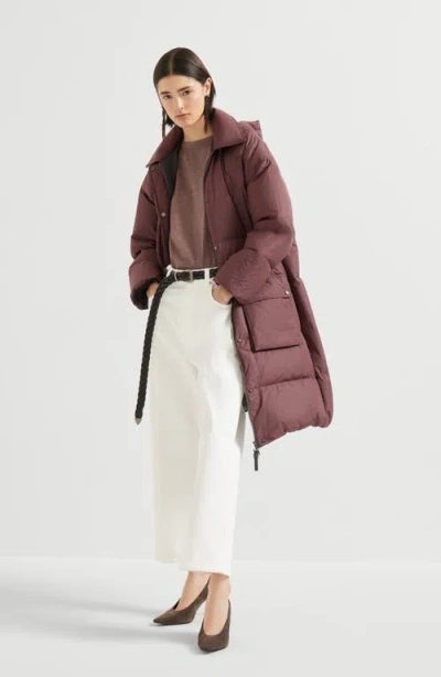 Brunello Cucinelli 'shiny Zipper Pull' Down Jacket In Burgundy