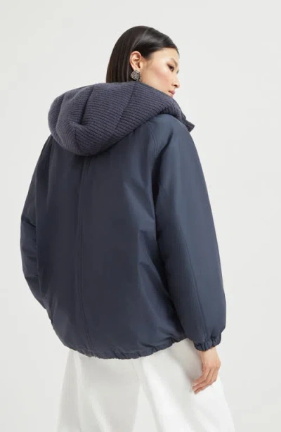 Brunello Cucinelli Women Knitted Hooded Down Jacket In Blue