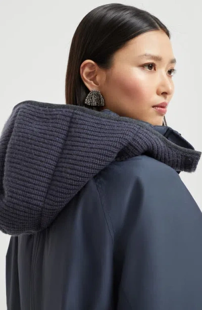 Brunello Cucinelli Women Knitted Hooded Down Jacket In Blue