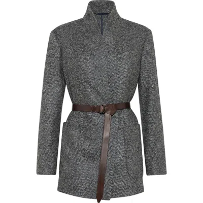Brunello Cucinelli Belted Waist Suit Jacket In Gray
