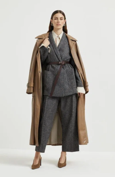 Brunello Cucinelli Belted Waist Suit Jacket In Gray